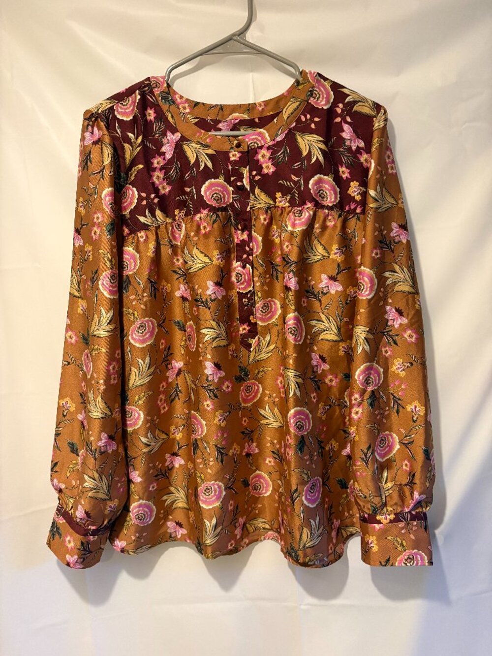 Womens Loft Size XL Mixed Print Henley Blouse Shirt